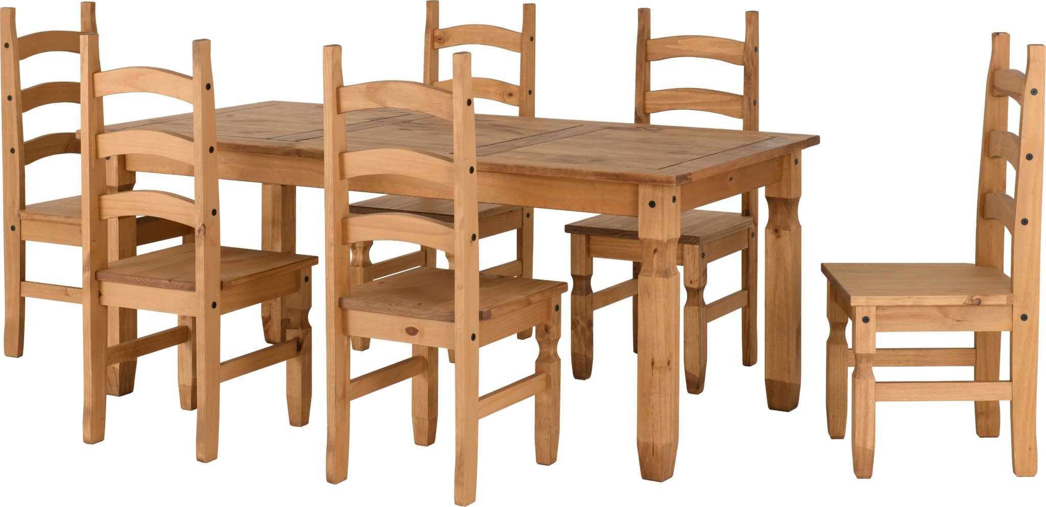 Corona 6' Dining Set (X6 Chairs) - Distressed Waxed Pine