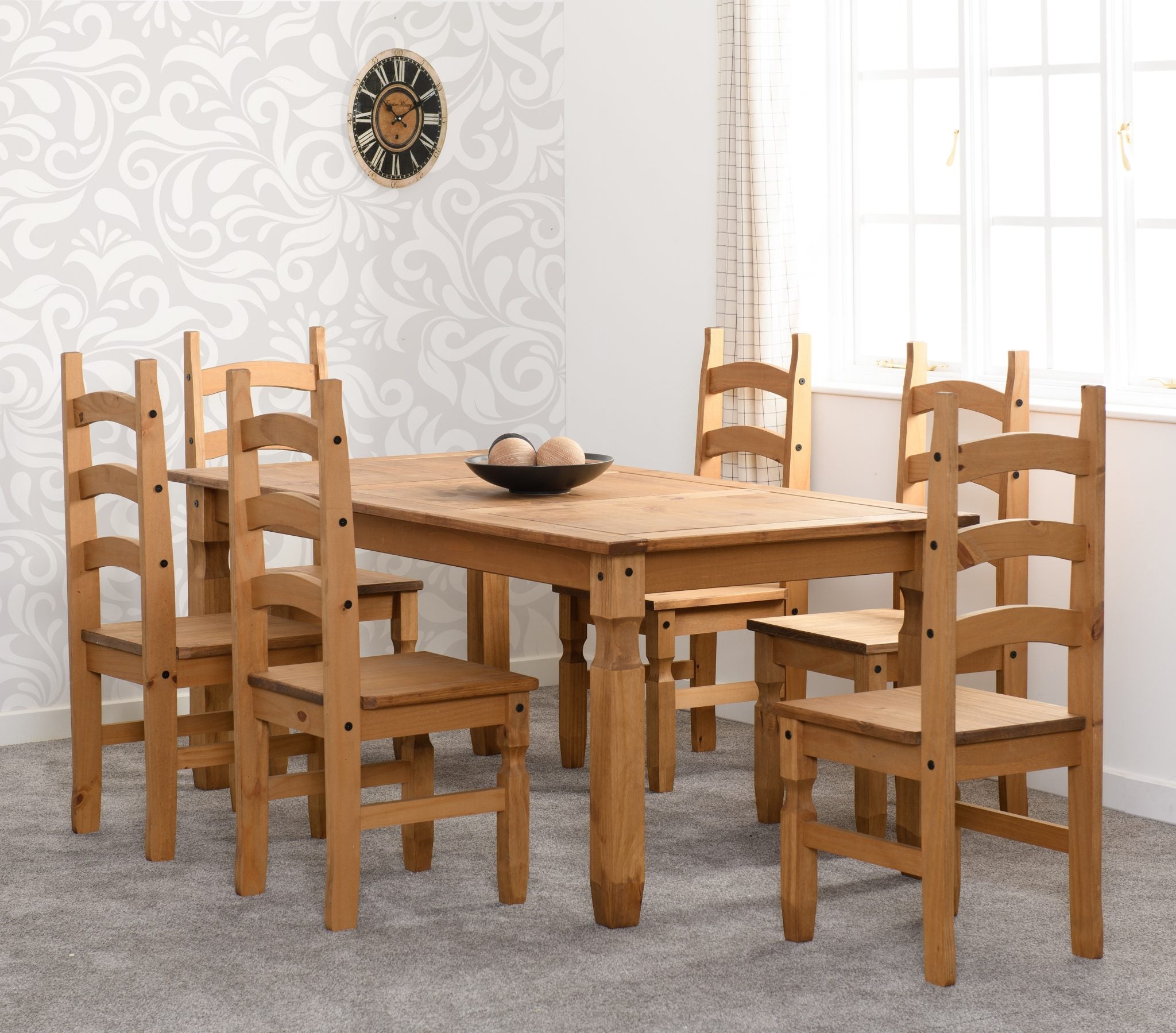 Corona 6' Dining Set (X6 Chairs) - Distressed Waxed Pine