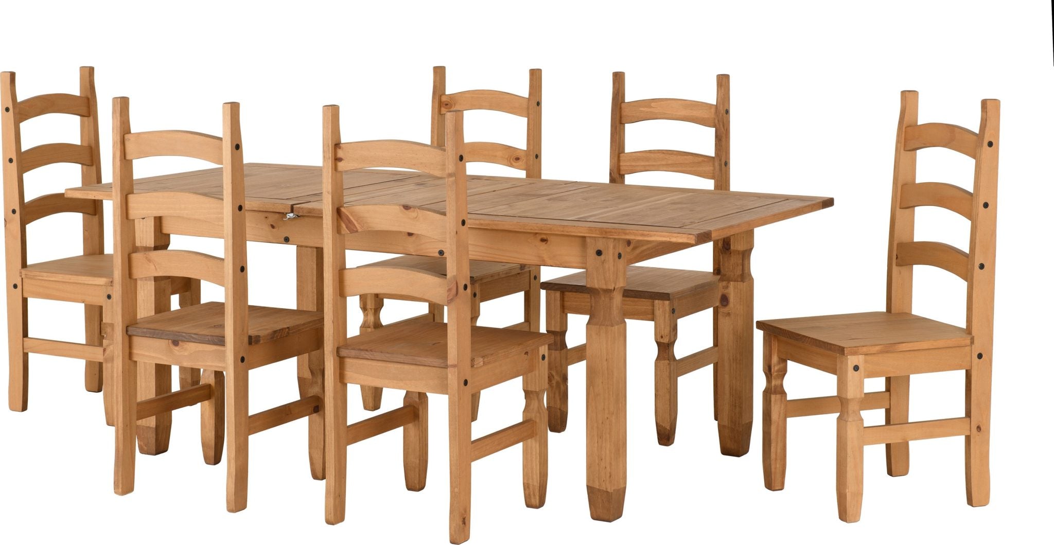 Corona Extending Dining Set (X6 Chairs) - Distressed Waxed Pine