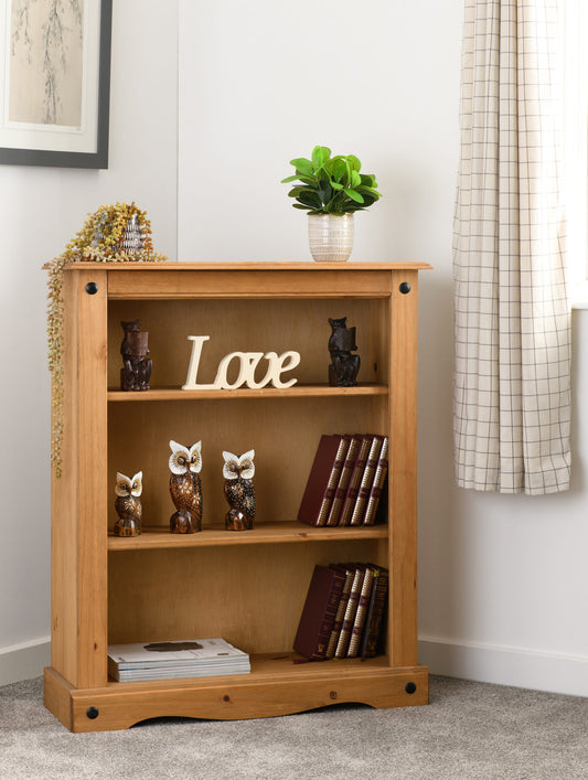 Corona Low Bookcase - Distressed Waxed Pine