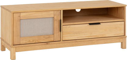 Corona Rattan 1 Door 1 Drawer Tv Unit - Distressed Wax Pine/Rattan Effect