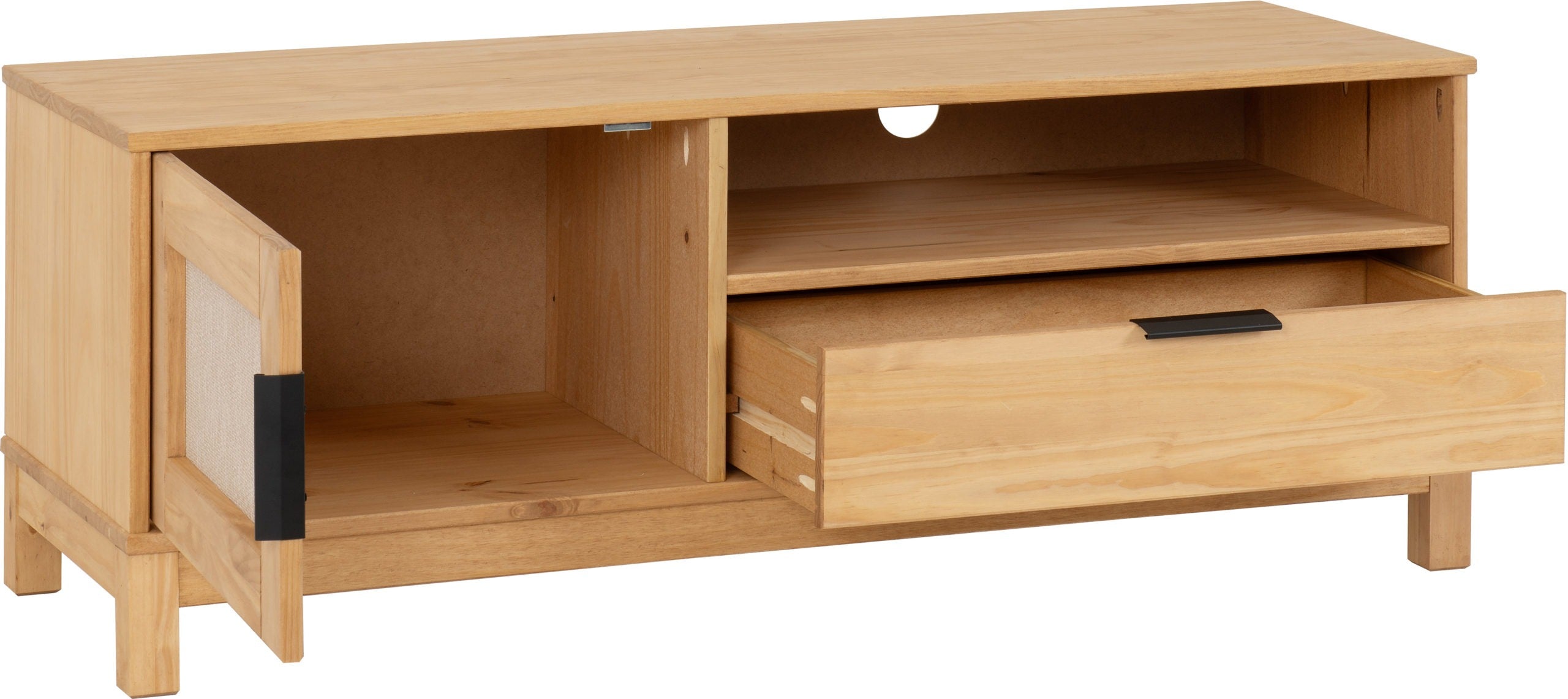 Corona Rattan 1 Door 1 Drawer Tv Unit - Distressed Wax Pine/Rattan Effect