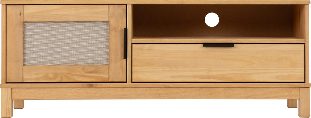 Corona Rattan 1 Door 1 Drawer Tv Unit - Distressed Wax Pine/Rattan Effect