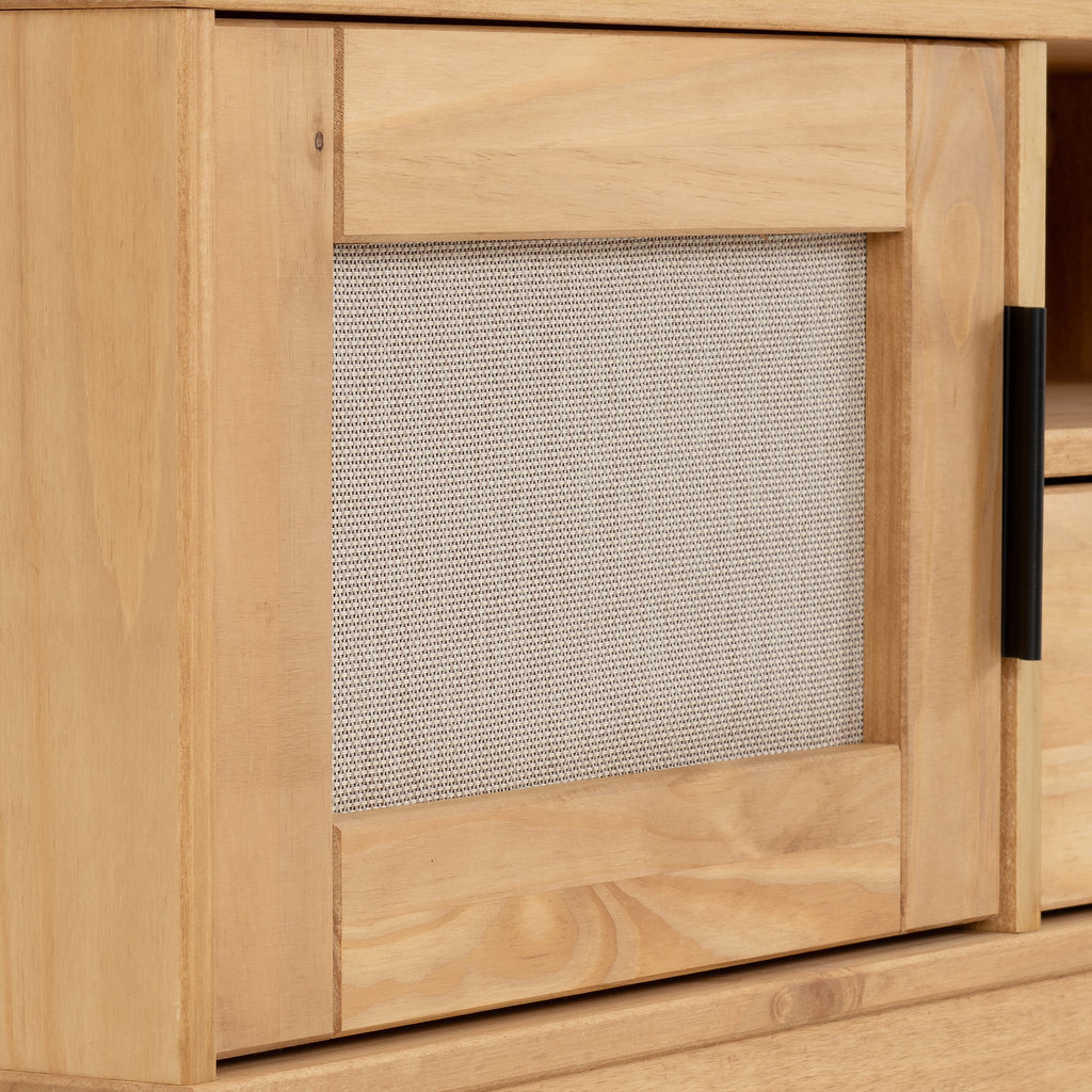 Corona Rattan 1 Door 1 Drawer Tv Unit - Distressed Wax Pine/Rattan Effect