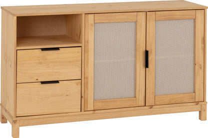 Corona Rattan 2 Door 2 Drawer Sideboard - Distressed Wax Pine/Rattan Effect