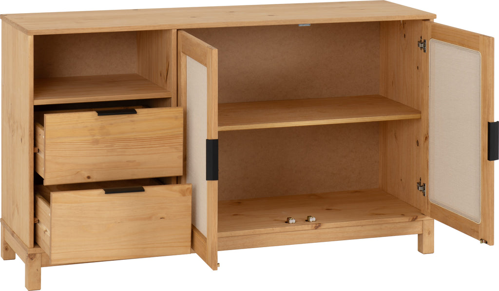 Corona Rattan 2 Door 2 Drawer Sideboard - Distressed Wax Pine/Rattan Effect