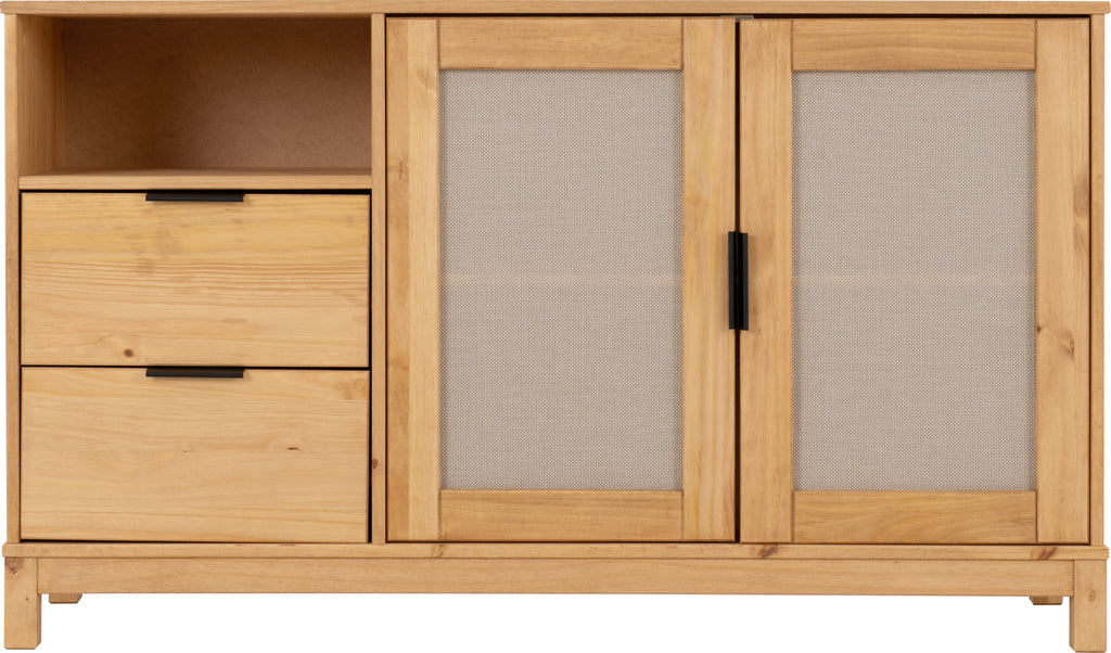 Corona Rattan 2 Door 2 Drawer Sideboard - Distressed Wax Pine/Rattan Effect