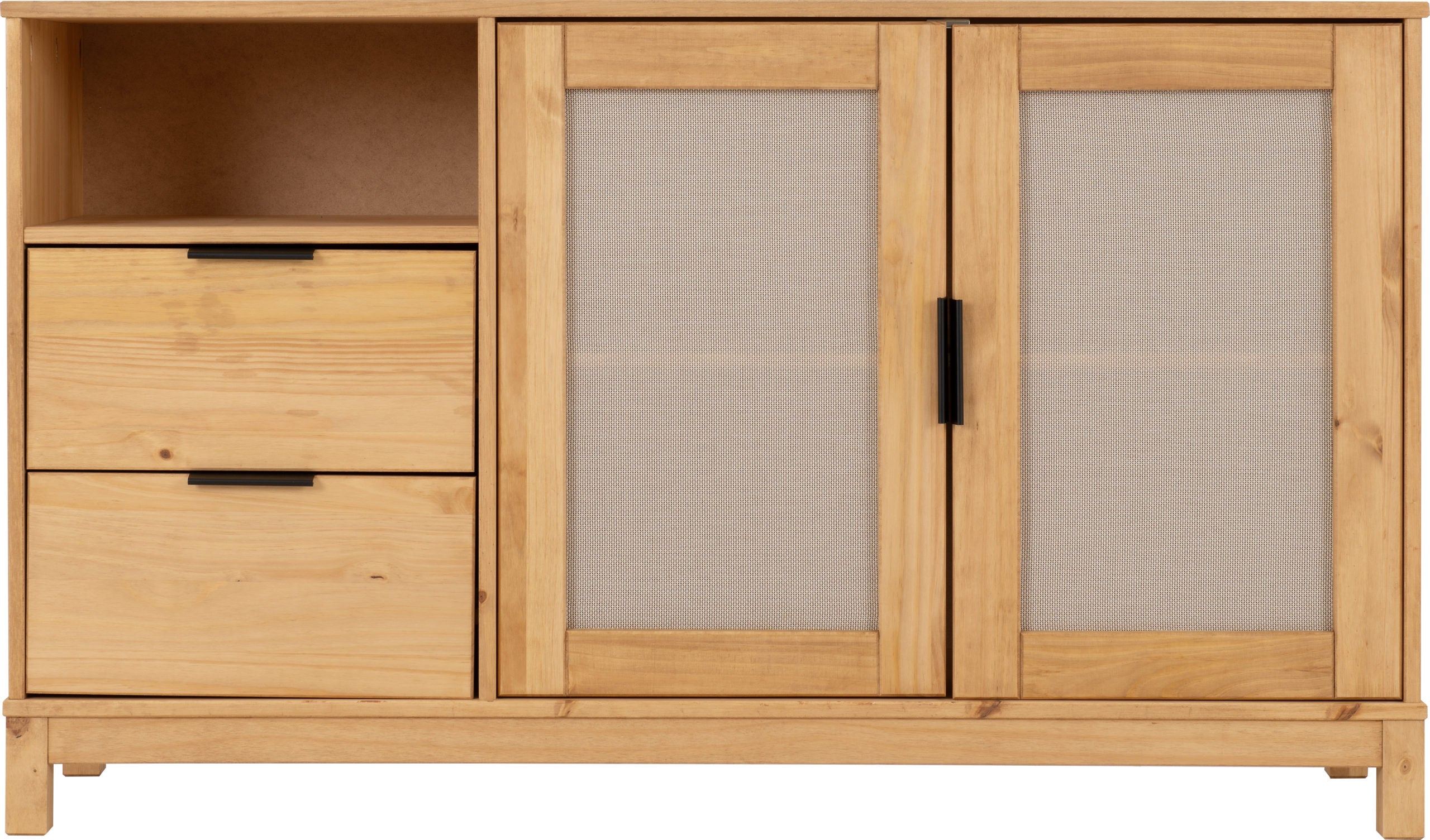 Corona Rattan 2 Door 2 Drawer Sideboard - Distressed Wax Pine/Rattan Effect