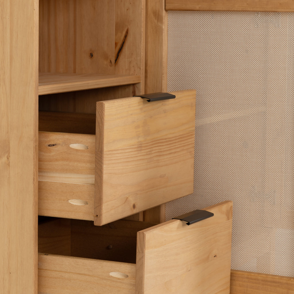 Corona Rattan 2 Door 2 Drawer Sideboard - Distressed Wax Pine/Rattan Effect