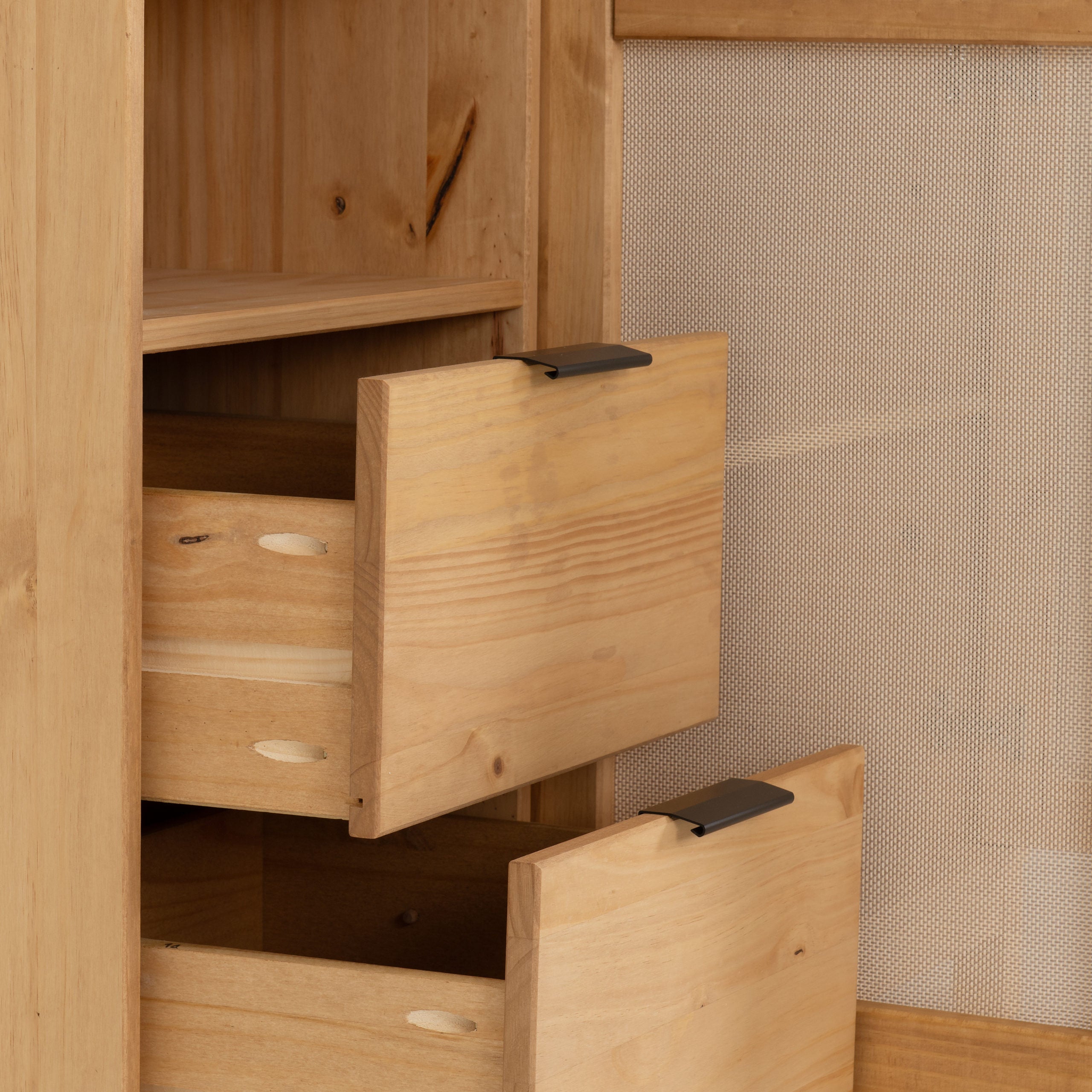 Corona Rattan 2 Door 2 Drawer Sideboard - Distressed Wax Pine/Rattan Effect