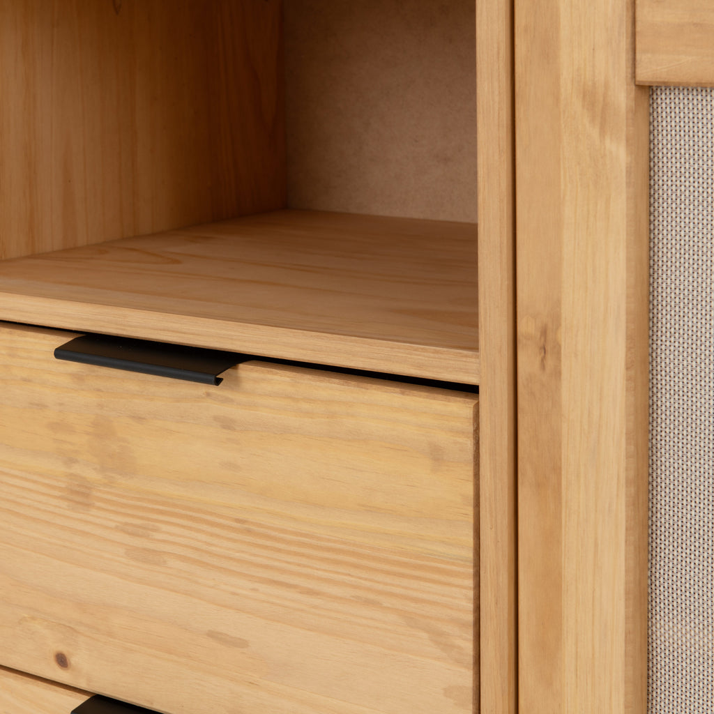 Corona Rattan 2 Door 2 Drawer Sideboard - Distressed Wax Pine/Rattan Effect