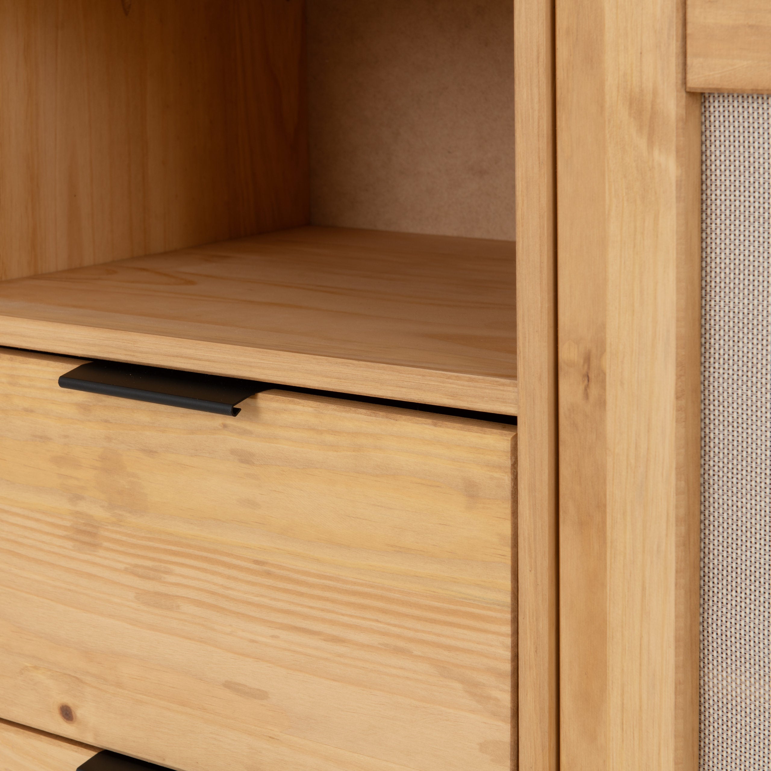 Corona Rattan 2 Door 2 Drawer Sideboard - Distressed Wax Pine/Rattan Effect