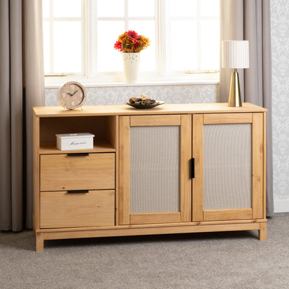 Corona Rattan 2 Door 2 Drawer Sideboard - Distressed Wax Pine/Rattan Effect