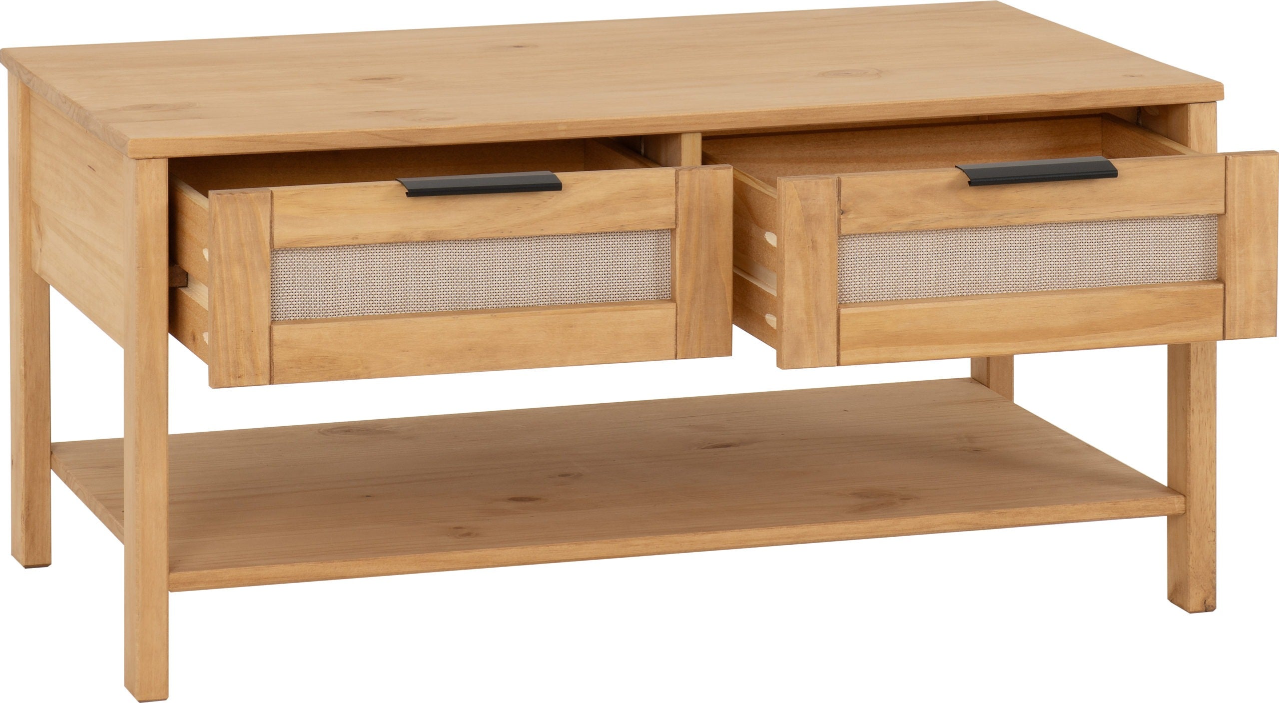 Corona Rattan 2 Drawer Coffee Table - Distressed Wax Pine/Rattan Effect