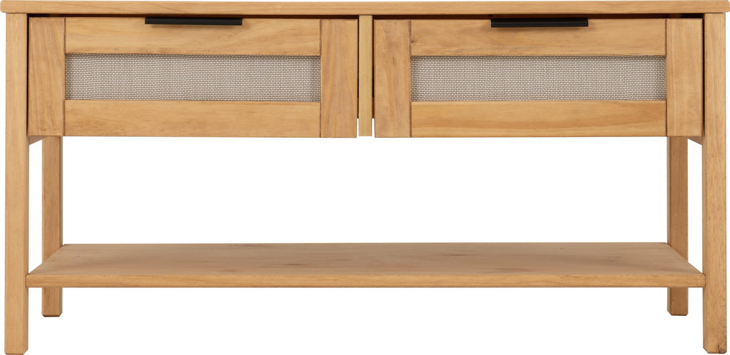 Corona Rattan 2 Drawer Coffee Table - Distressed Wax Pine/Rattan Effect