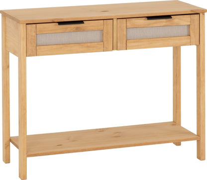 Corona Rattan 2 Drawer Console Table - Distressed Wax Pine/Rattan Effect