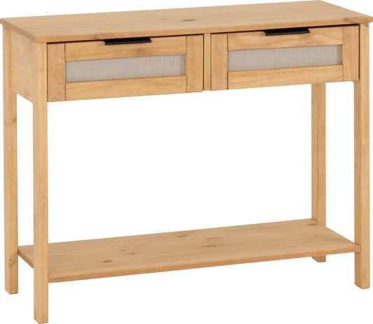 Corona Rattan 2 Drawer Console Table - Distressed Wax Pine/Rattan Effect