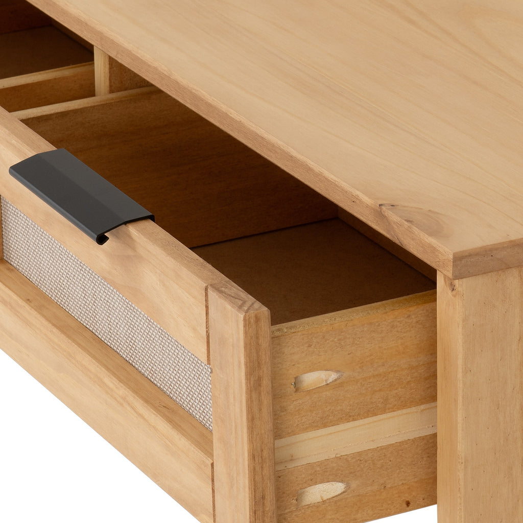 Corona Rattan 2 Drawer Console Table - Distressed Wax Pine/Rattan Effect