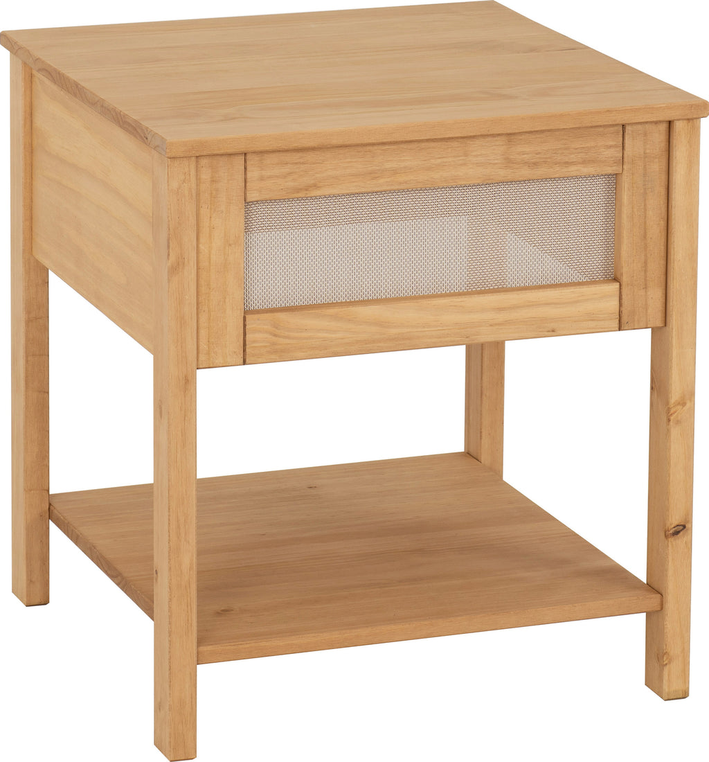 Corona Rattan Side Table - Distressed Wax Pine/Rattan Effect