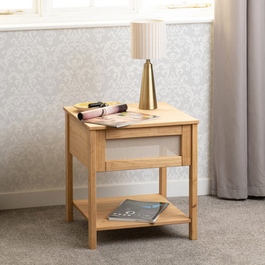 Corona Rattan Side Table - Distressed Wax Pine/Rattan Effect