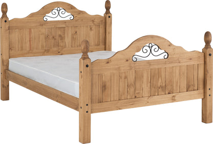 Corona Scroll 4'6" High End Bed - Distressed Waxed Pine