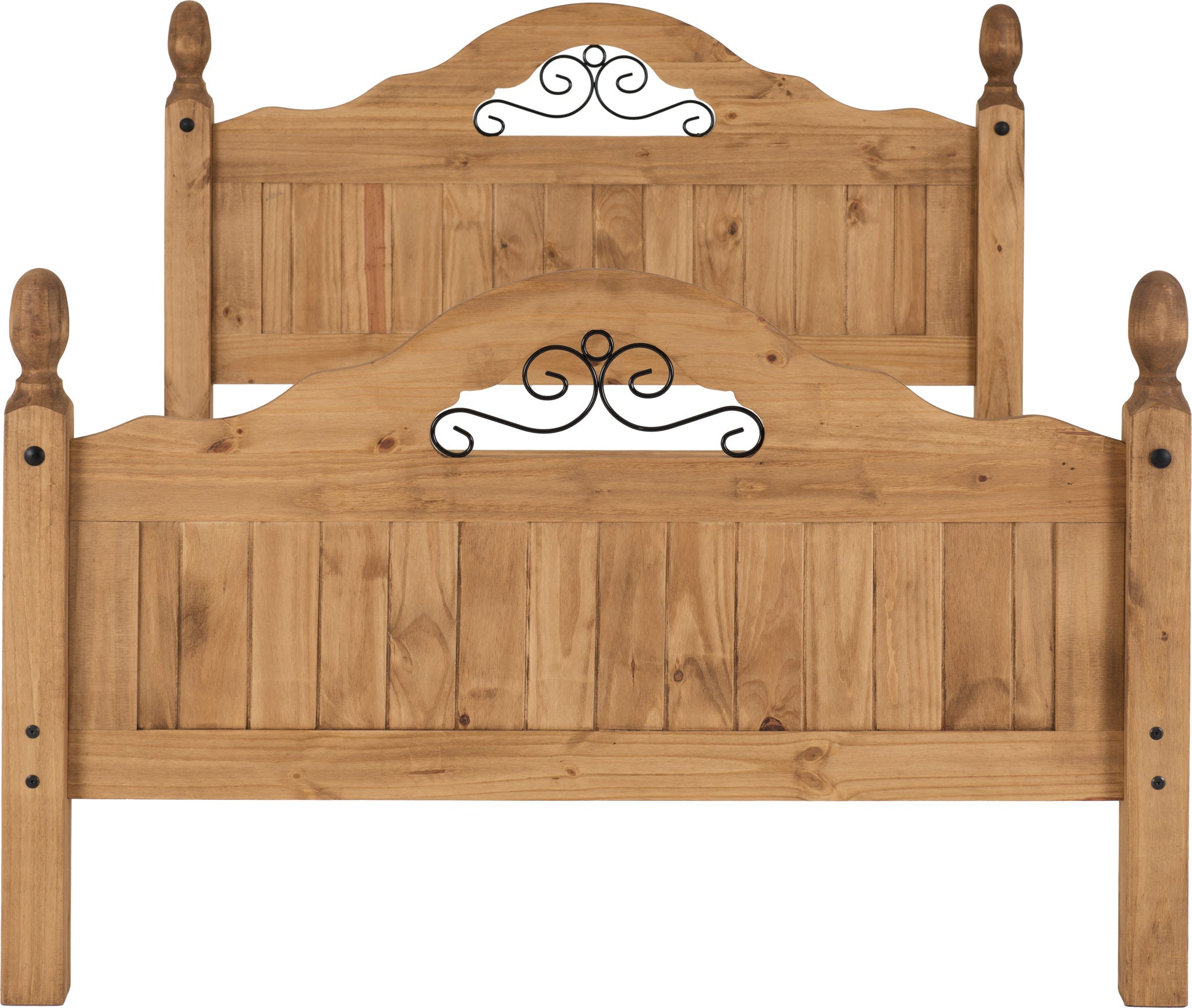 Corona Scroll 4'6" High End Bed - Distressed Waxed Pine