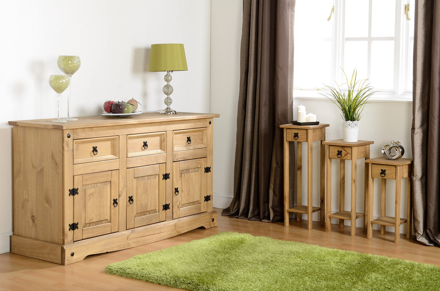 Corona 3 Door 3 Drawer Sideboard - Distressed Waxed Pine