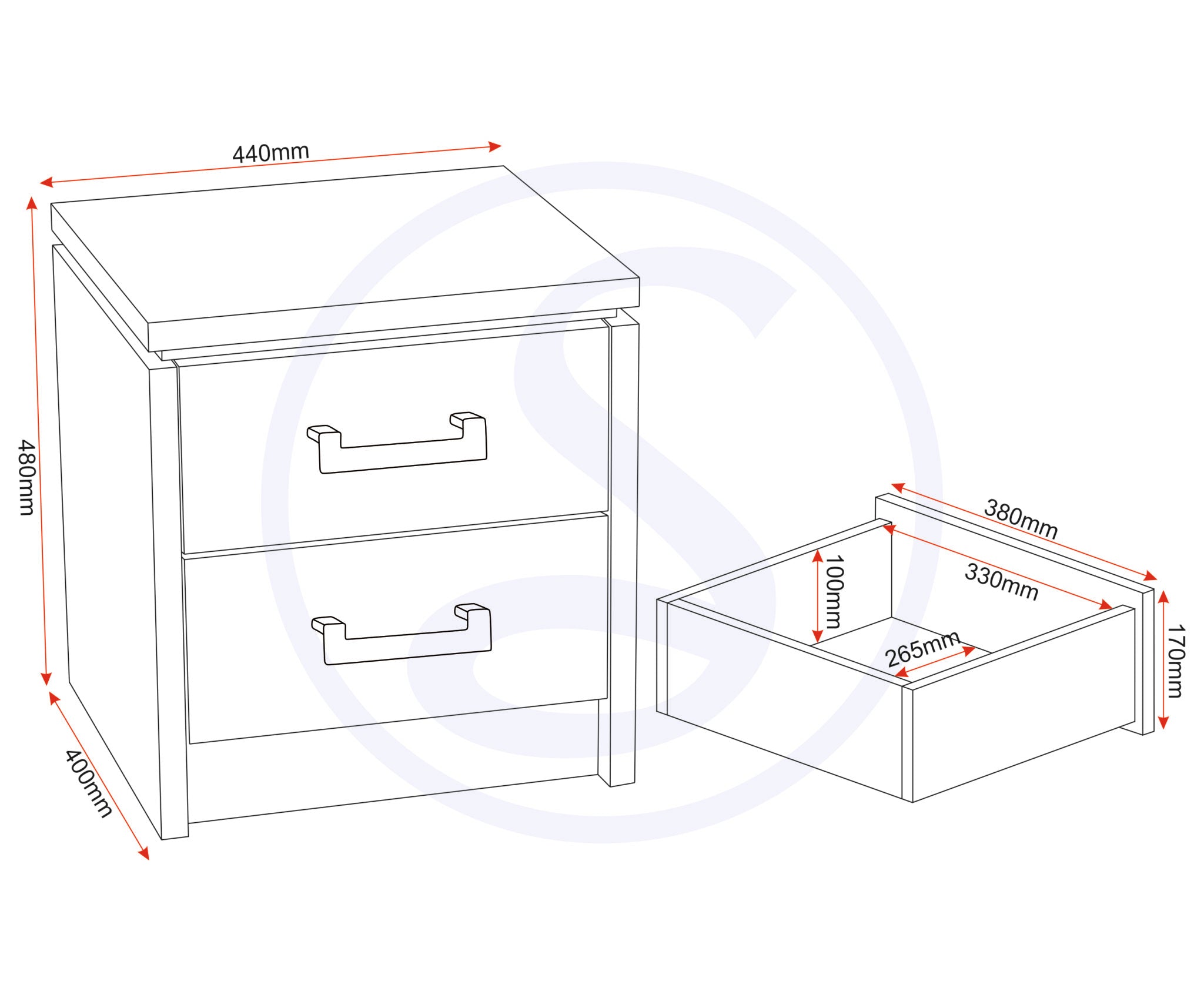 Charles 2 Drawer Bedside - White