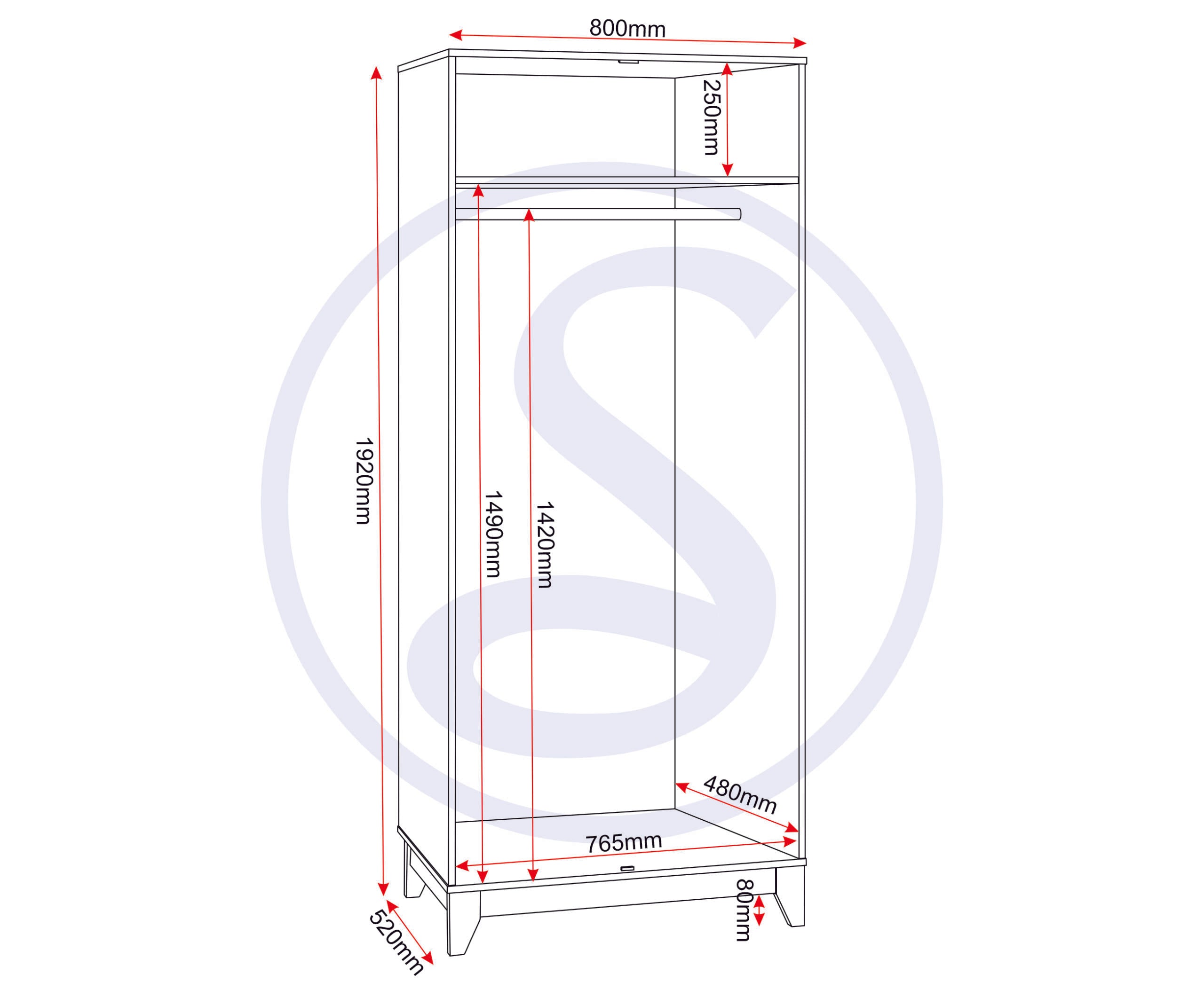 Cleveland 2 Door Wardrobe - White/Grey Metal Effect