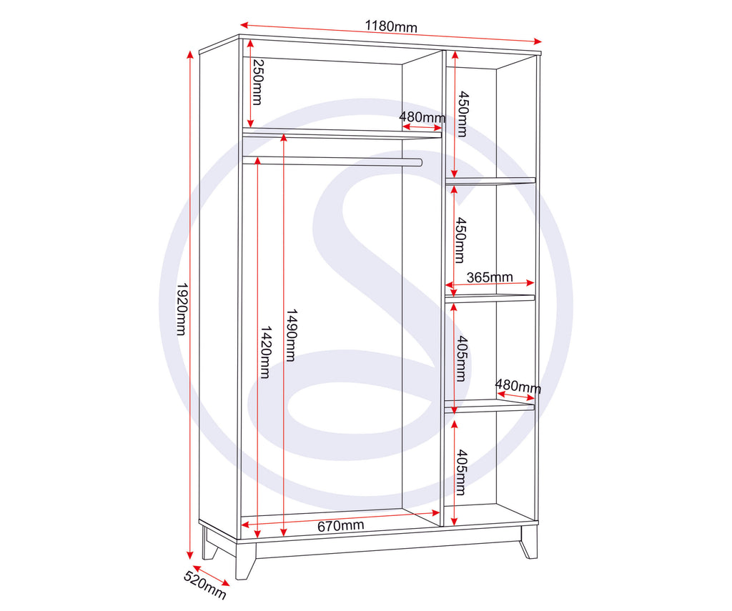 Cleveland 3 Door Wardrobe - White/Grey Metal Effect