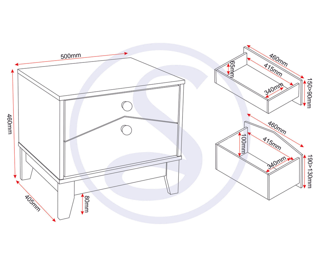 Cody 2 Drawer Bedside - White/Pine Effect