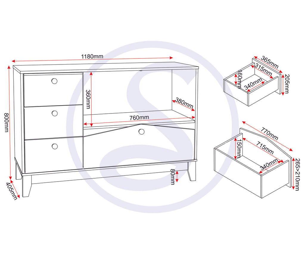 Cody 2 Door 4 Drawer Storage Unit - White/Pine Effect