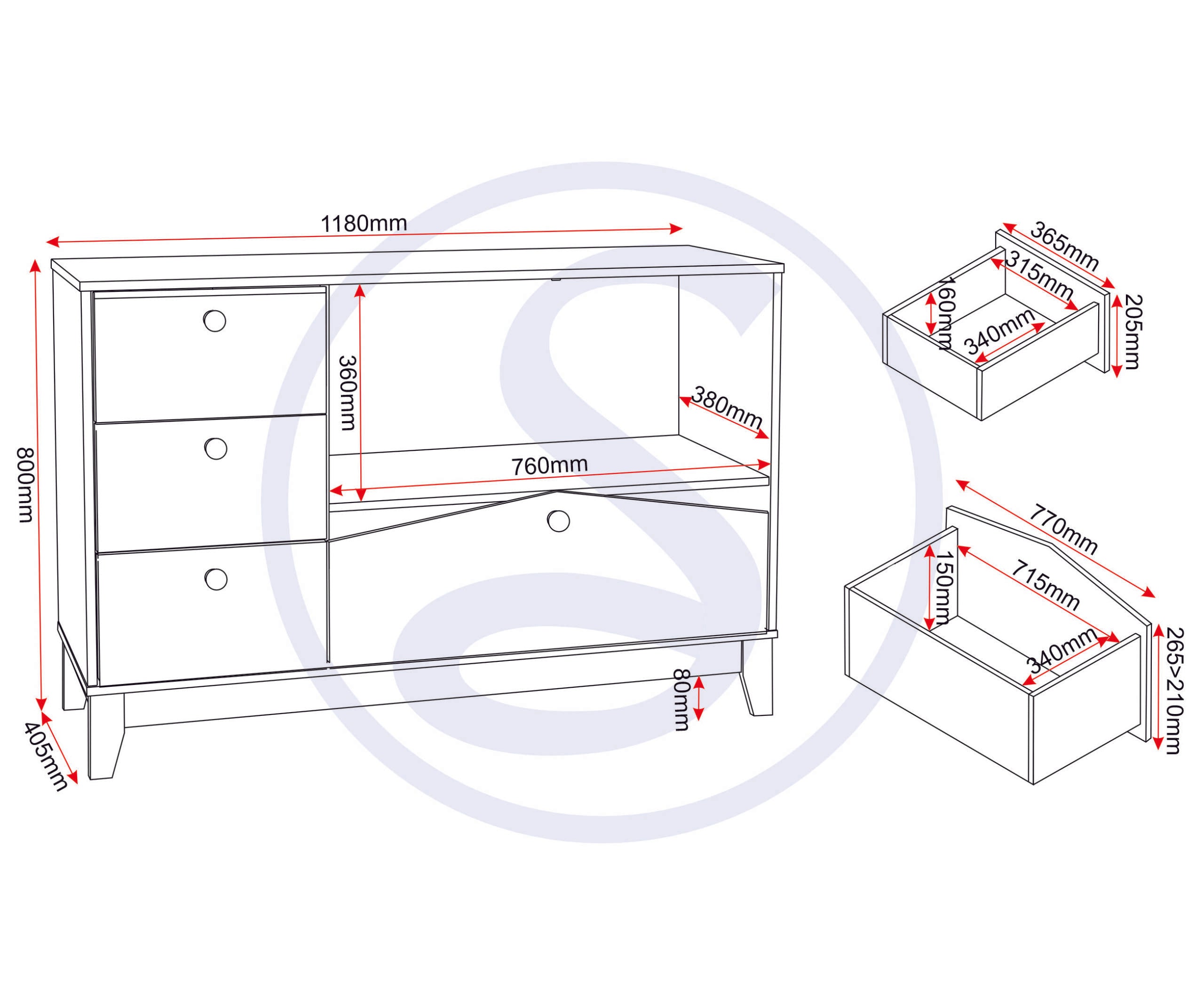 Cody 2 Door 4 Drawer Storage Unit - White/Pine Effect