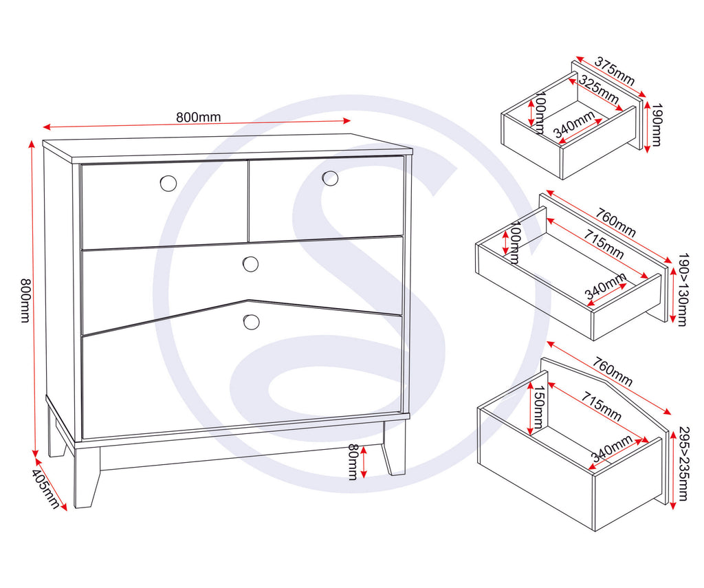 Cody 2+2 Drawer Chest - White/Pine Effect