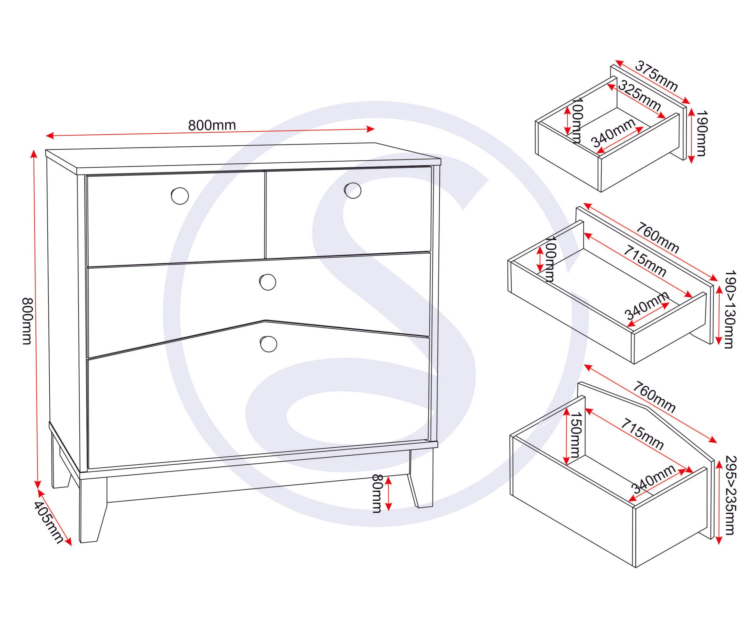 Cody 2+2 Drawer Chest - White/Pine Effect