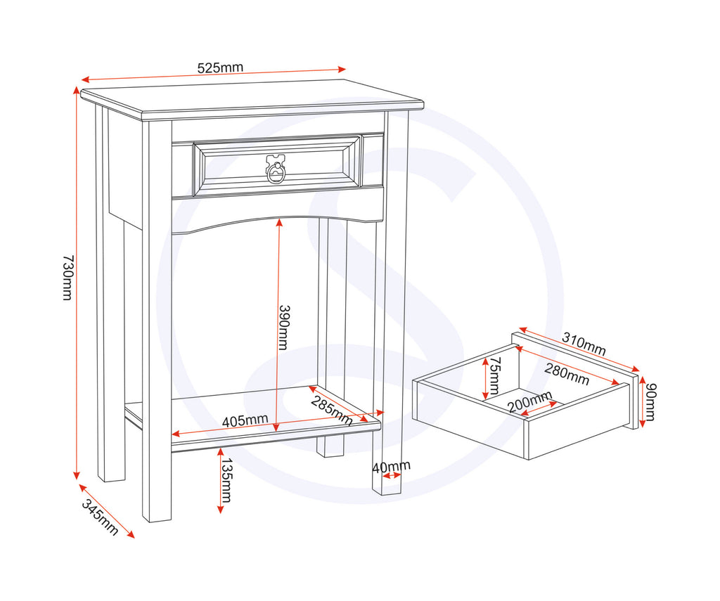 Corona 1 Drawer Console Table - Distressed Waxed Pine