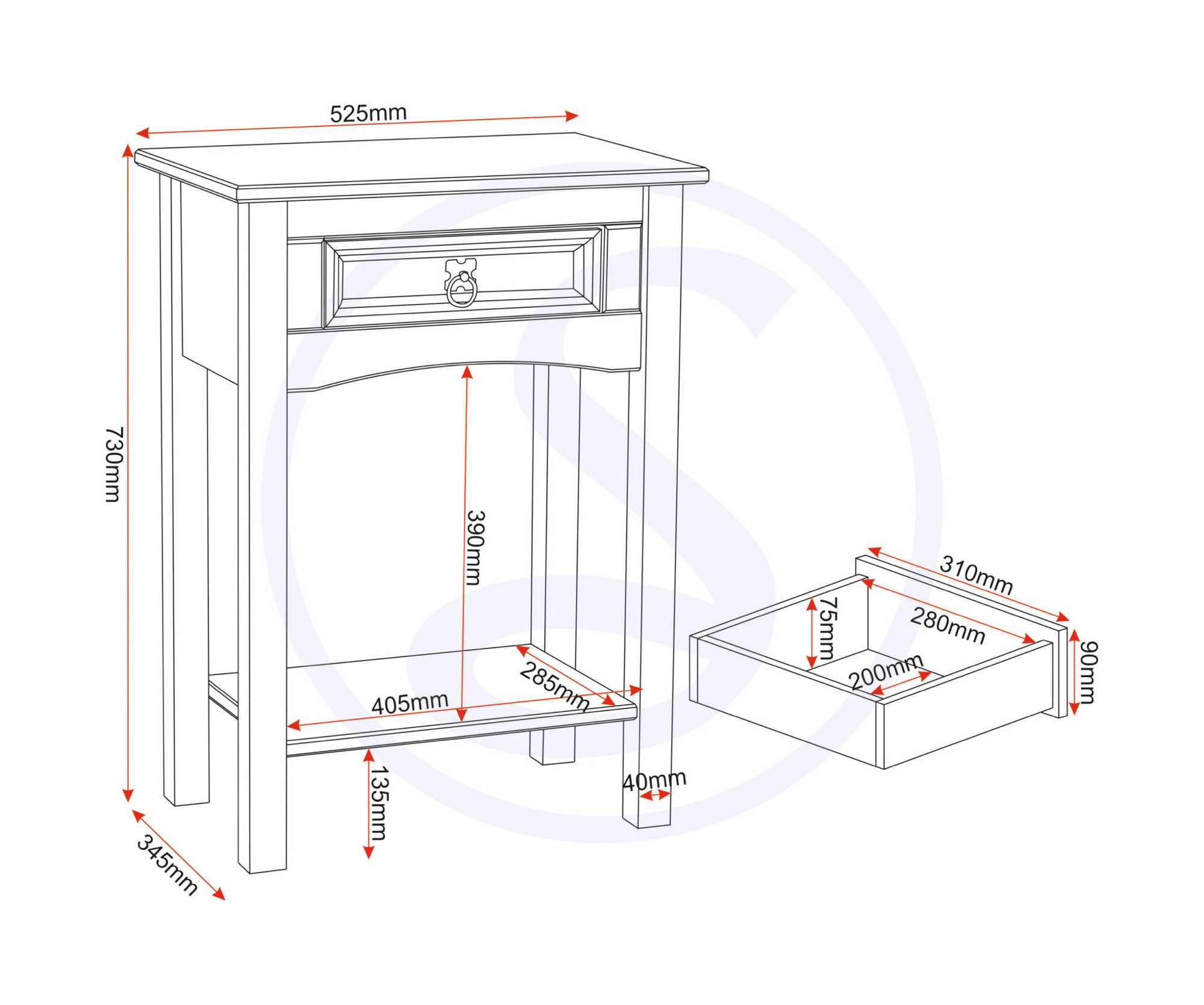 Corona 1 Drawer Console Table - Distressed Waxed Pine