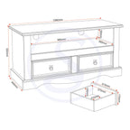 Corona 2 Drawer Flat Screen Tv Unit No Shelf - Distressed Waxed Pine