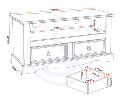 Corona 2 Drawer Flat Screen Tv Unit (No Shelf) - Distressed Waxed Pine