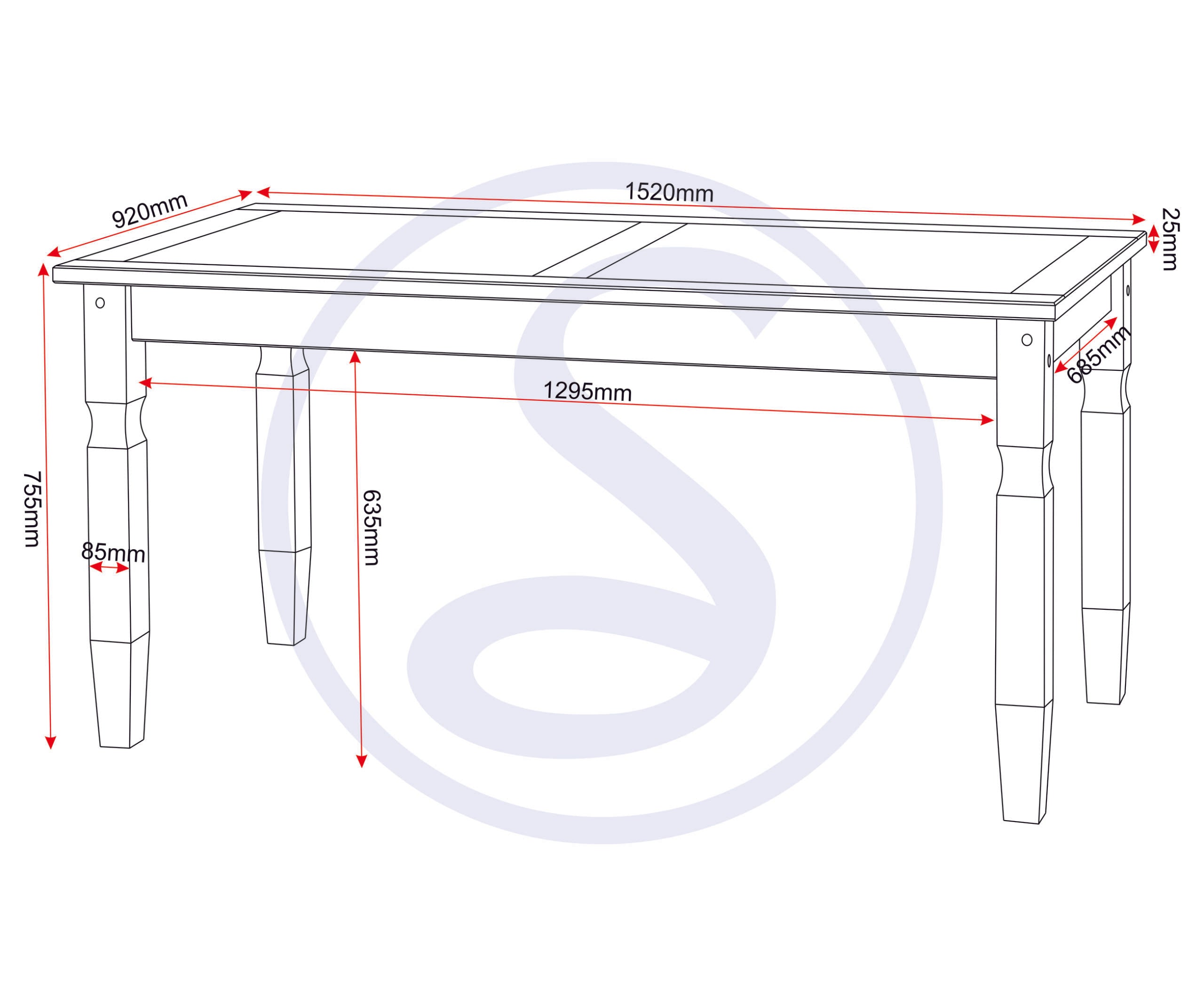 Corona 5' Dining Table - Distressed Waxed Pine