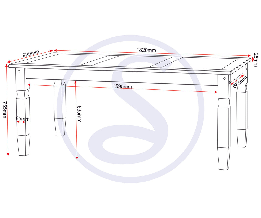 Corona 6' Dining Table - Distressed Waxed Pine