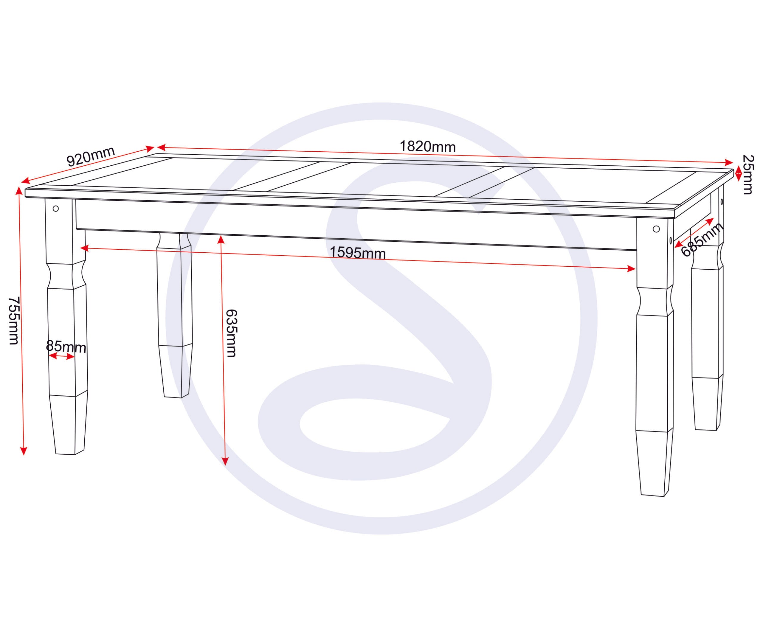 Corona 6' Dining Table - Distressed Waxed Pine