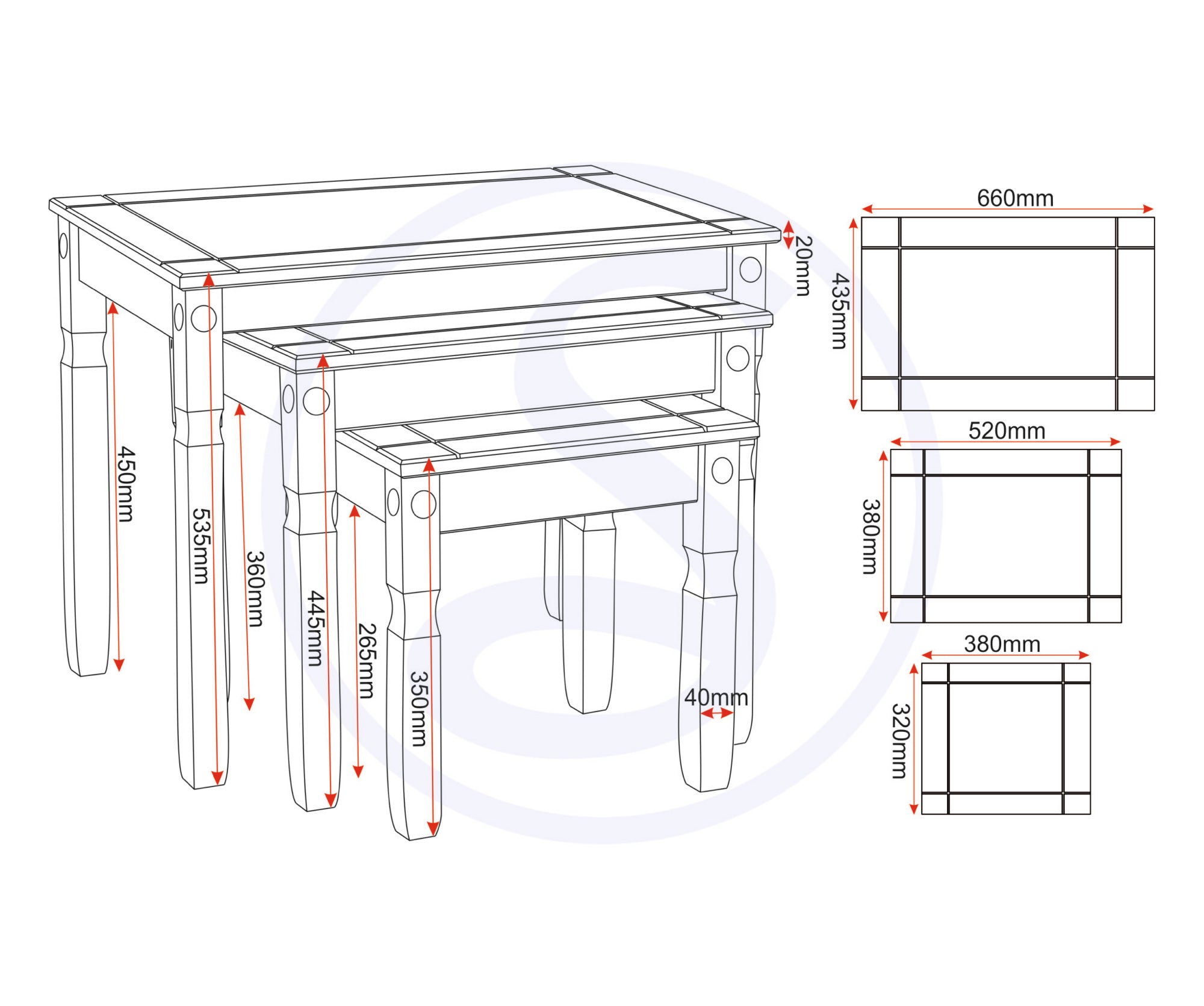 Corona Nest Of Tables - Distressed Waxed Pine