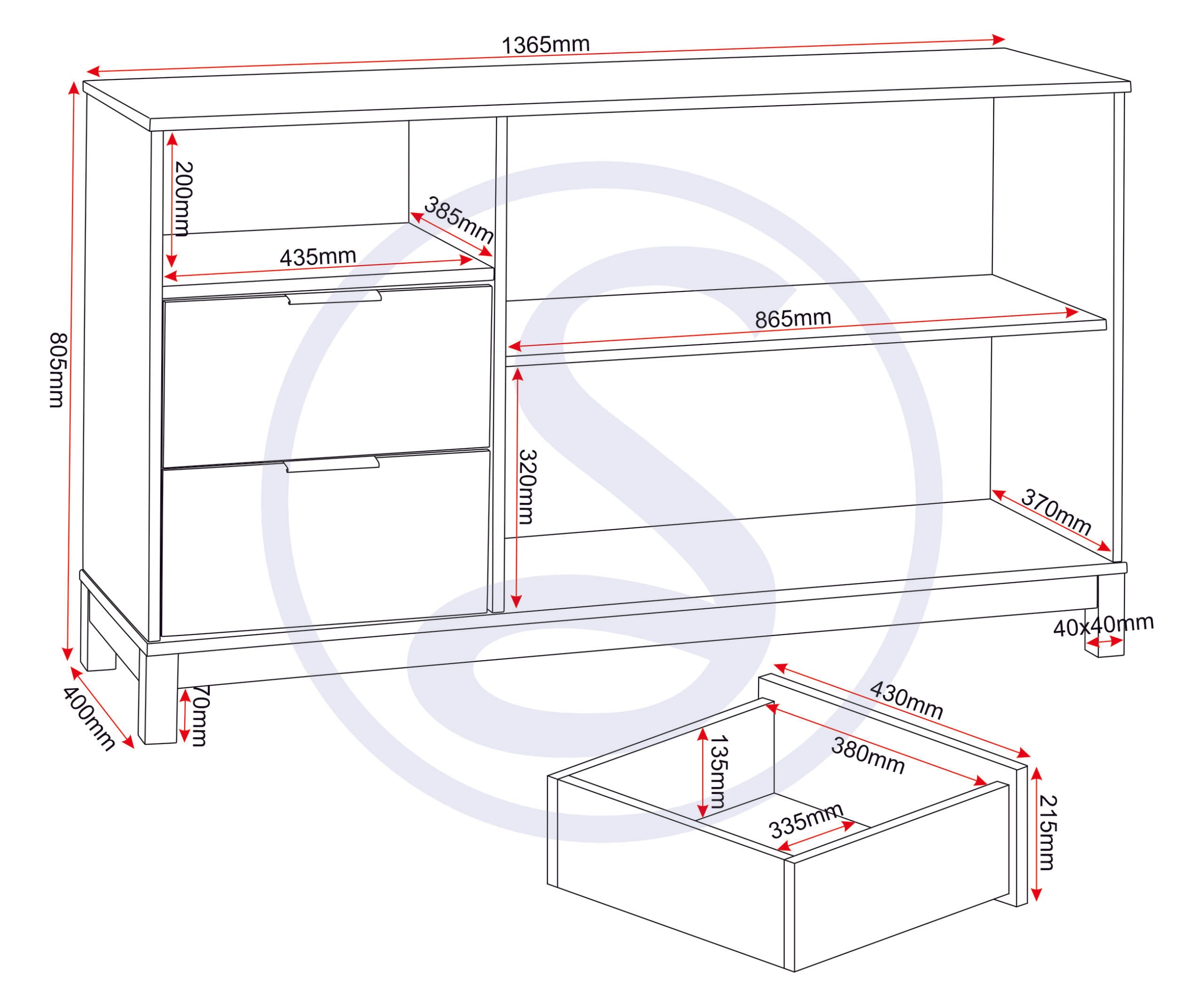 Corona Rattan 2 Door 2 Drawer Sideboard - Distressed Wax Pine/Rattan Effect