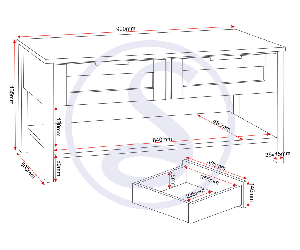 Corona Rattan 2 Drawer Coffee Table - Distressed Wax Pine/Rattan Effect