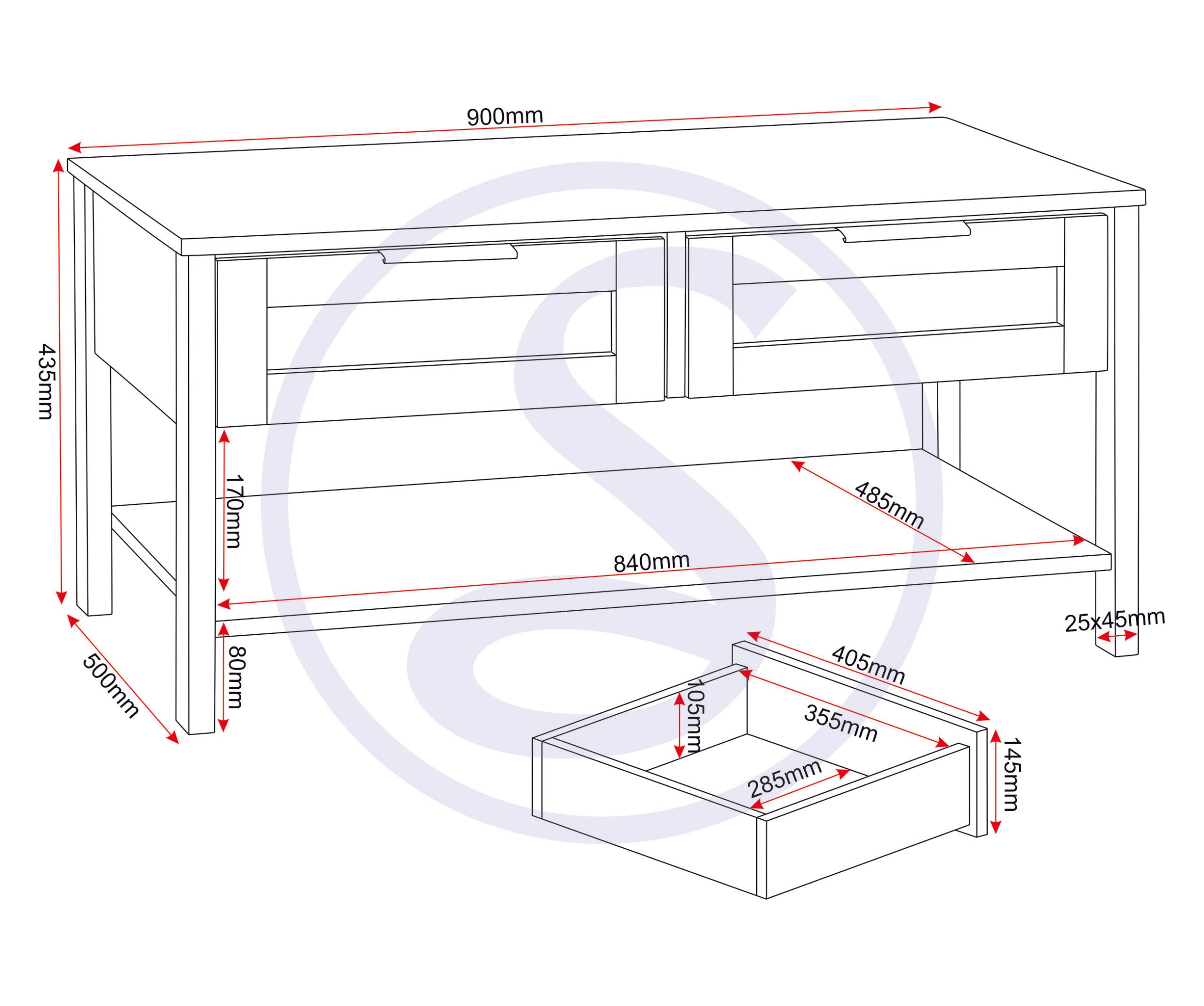 Corona Rattan 2 Drawer Coffee Table - Distressed Wax Pine/Rattan Effect