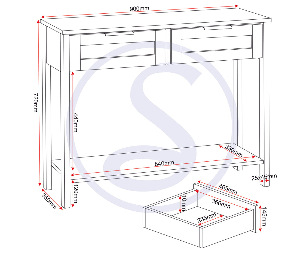 Corona Rattan 2 Drawer Console Table - Distressed Wax Pine/Rattan Effect