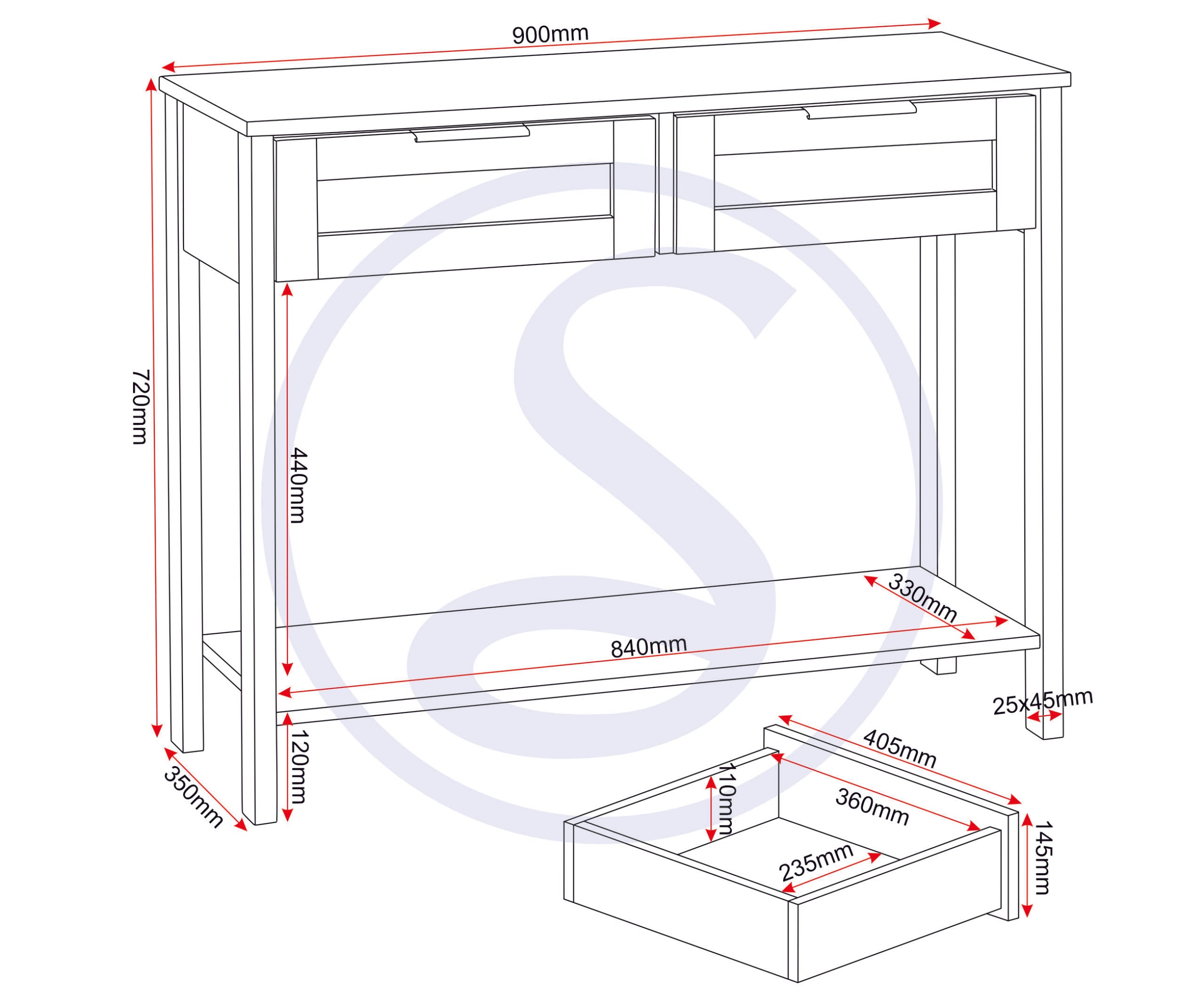 Corona Rattan 2 Drawer Console Table - Distressed Wax Pine/Rattan Effect