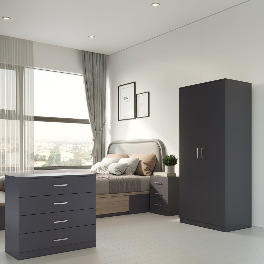 Dakota 2 Door Wardrobe Bedroom Set - Dark Grey