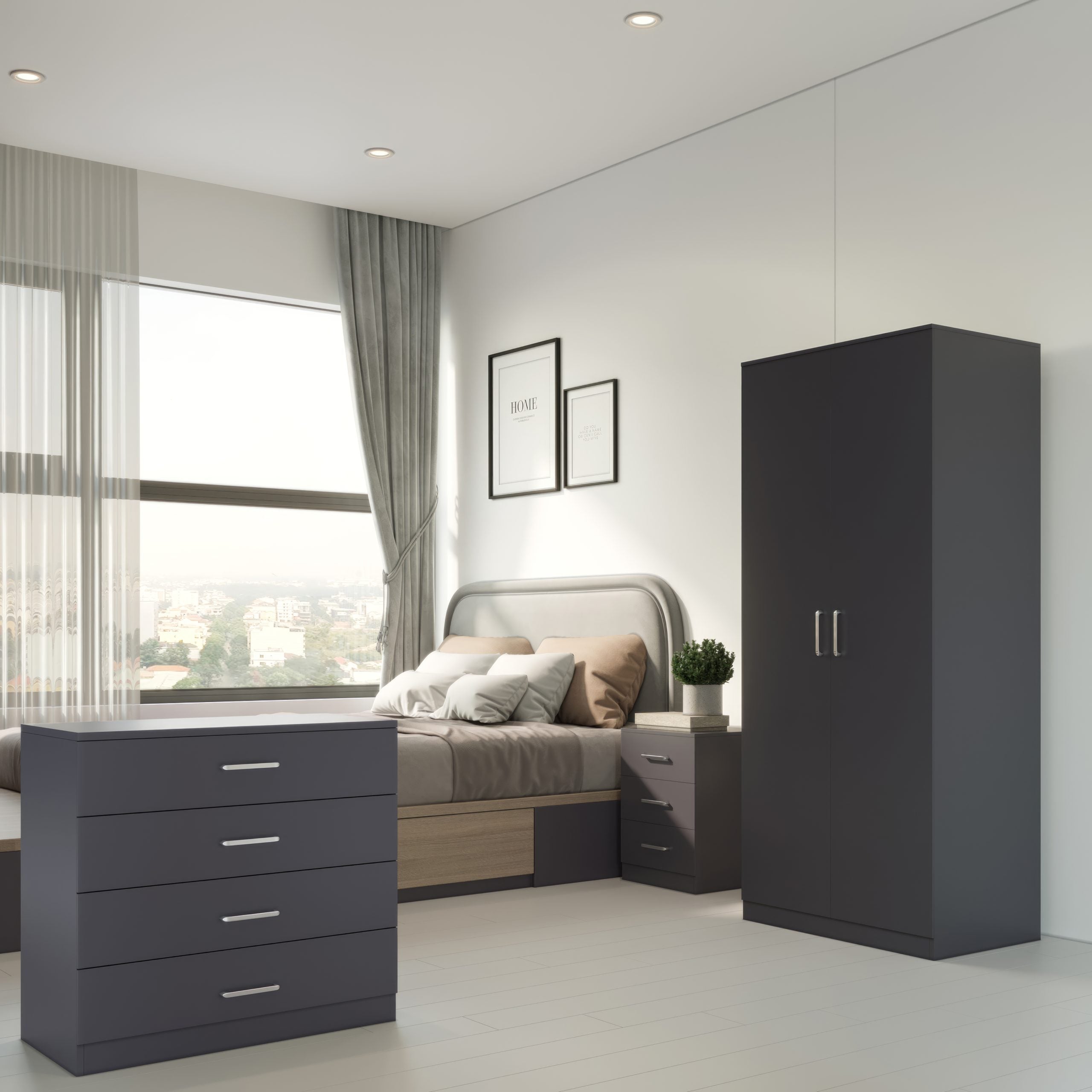 Dakota 2 Door Wardrobe Bedroom Set - Dark Grey